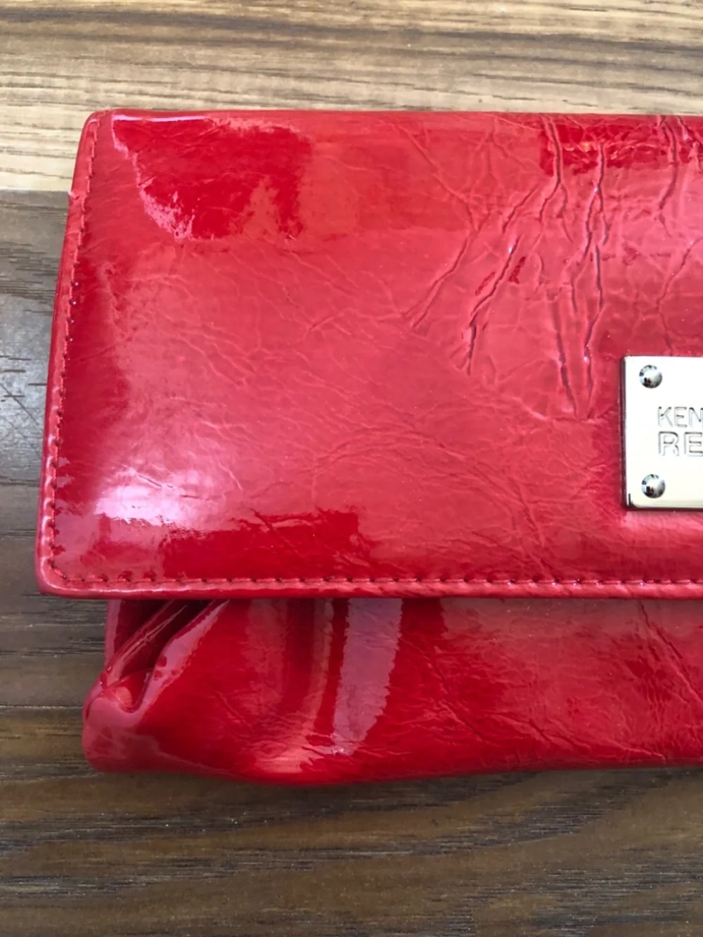 Kenneth Cole Y2K Inspired Red Chrome Patent Leather Clutch Wallet Purse -NWOT
